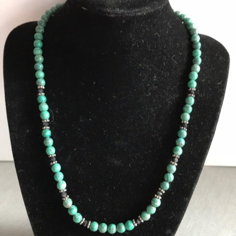 Vintage Chrysocolla Gemstone Sterling Silver Swarovski Necklace 19 Inch